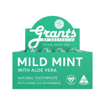 Grants Of Australia Natural Toothpaste Mild Mint with Aloe Vera Travel Size 25g x 12 Display